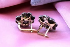 Pamono Circular Earrings in Gold and Silver with Flower-Shaped Diamond Chips, Set of 2