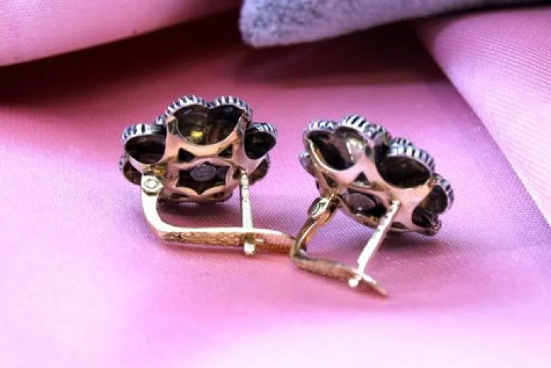 Pamono Circular Earrings in Gold and Silver with Flower-Shaped Diamond Chips, Set of 2