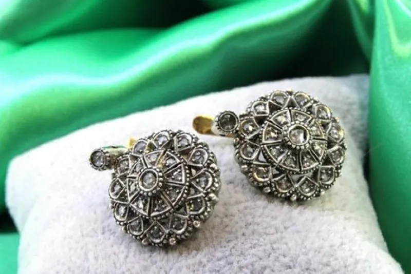 Pamono Circular Gold and Silver Earrings with Diamond Chips, Set of 2> Earrings
