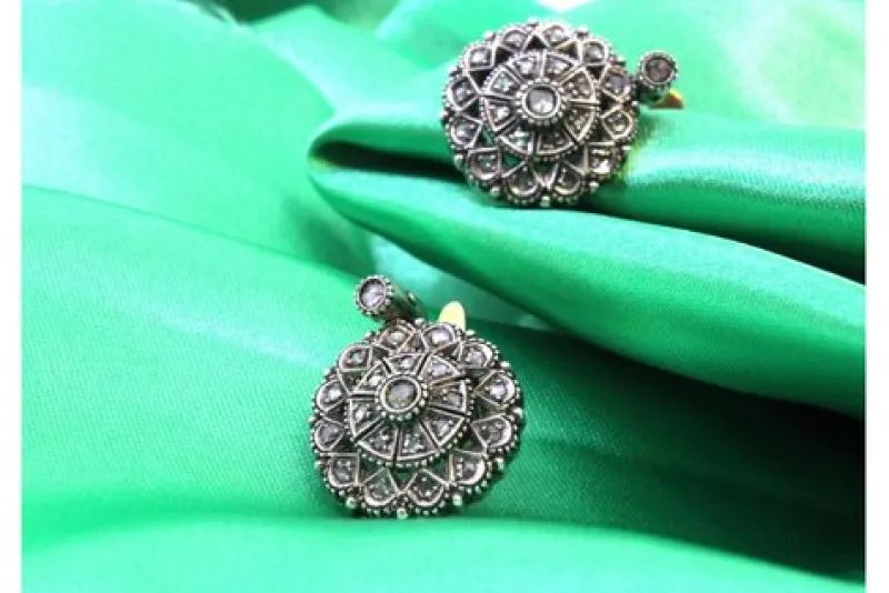 Pamono Circular Gold and Silver Earrings with Diamond Chips, Set of 2> Earrings