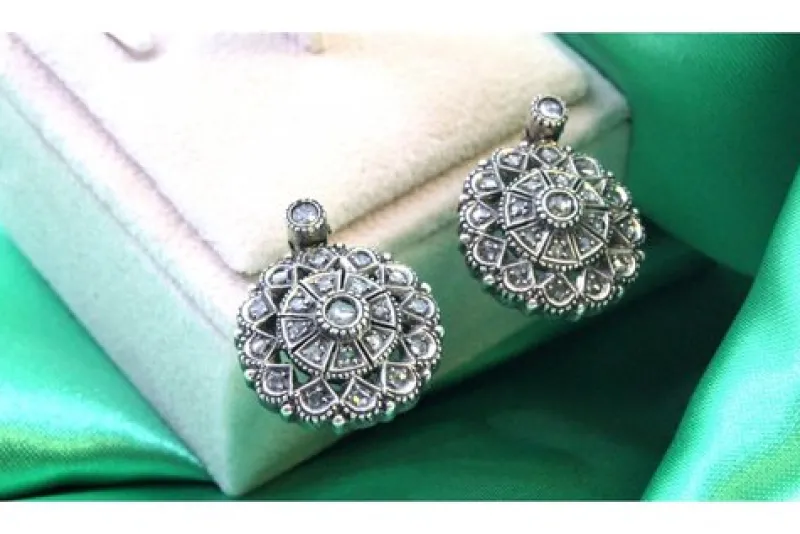 Pamono Circular Gold and Silver Earrings with Diamond Chips, Set of 2> Earrings
