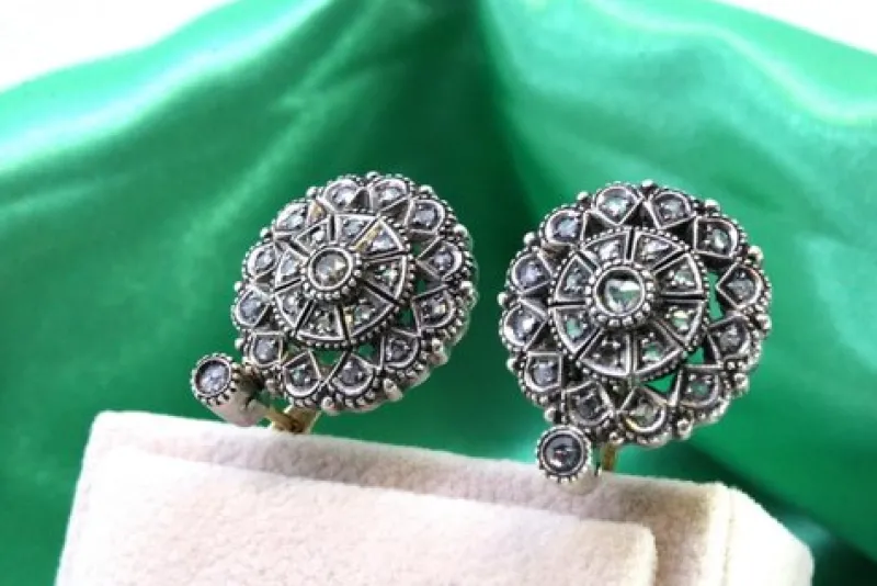 Pamono Circular Gold and Silver Earrings with Diamond Chips, Set of 2> Earrings