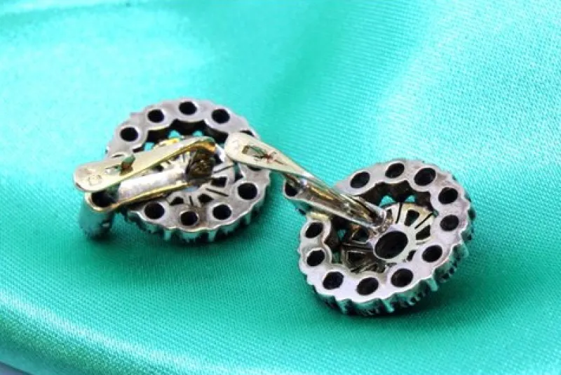 Pamono Circular Gold and Silver Earrings with Diamond Chips, Set of 2> Earrings