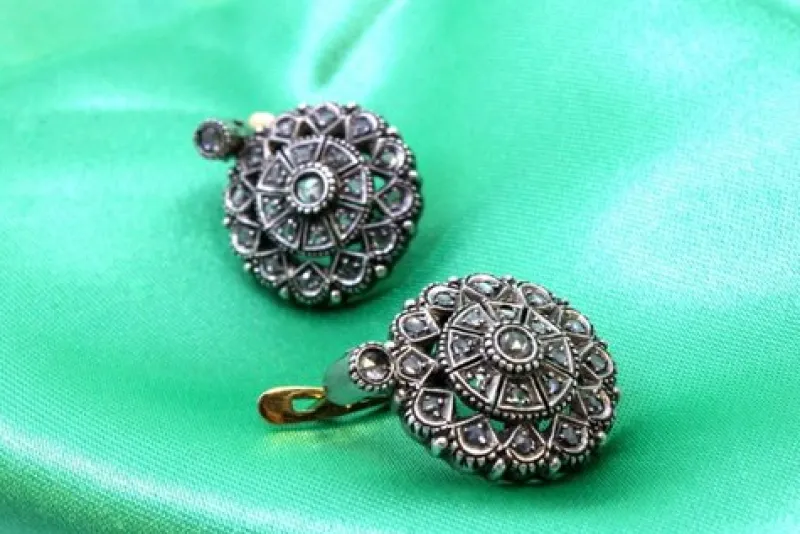 Pamono Circular Gold and Silver Earrings with Diamond Chips, Set of 2> Earrings