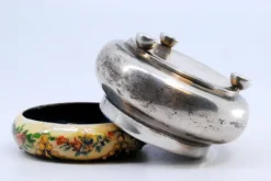 Outlet Pamono Circular Silver Box with Enamelled Ceramic Lid