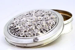 Sale Pamono Circular Silver Box with Floral Reliefs