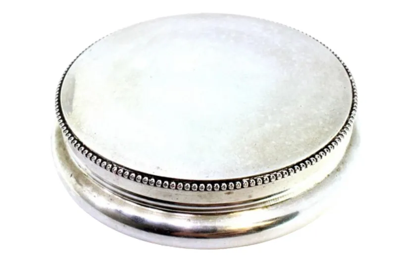 Sale Pamono Circular Silver Box with Pearl Trim
