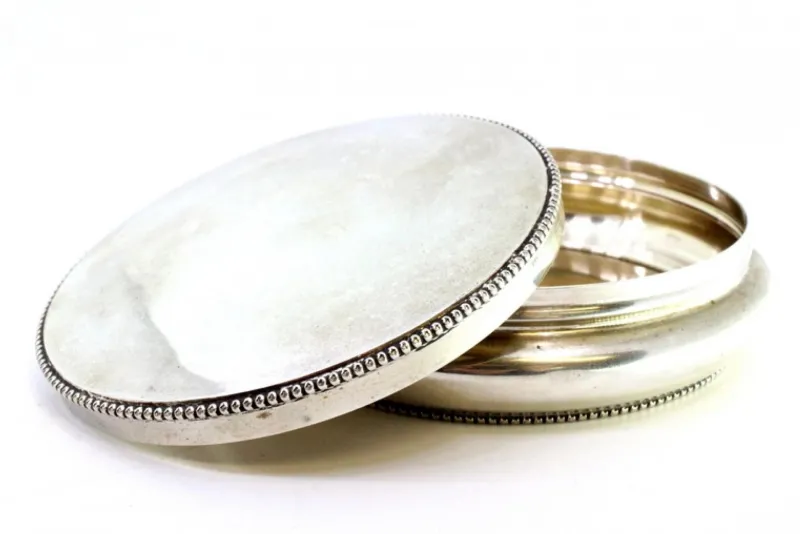 Sale Pamono Circular Silver Box with Pearl Trim
