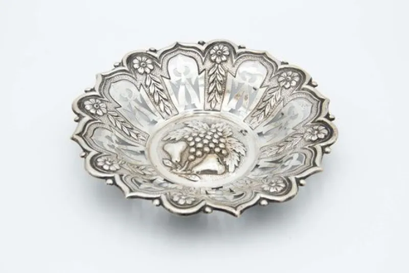 Pamono Circular Silver Fruit Bowl with Cutouts