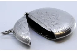 New Pamono Circular Silver Matchbox with Engraved Plant Motifs and Monogram Card