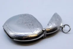 New Pamono Circular Silver Matchbox with Engraved Plant Motifs and Monogram Card
