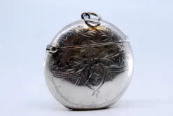 New Pamono Circular Silver Matchbox with Engraved Plant Motifs and Monogram Card