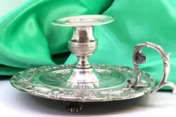 Pamono Circular Silver Paddle with Raised Floral Motifs, Grooved Engraving in the Center and Handle with Applications><noscript><img width=