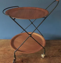 Discount Pamono Circular Teak and Metal Folding Serving Trolley from Ary Fanerprodukter, Sweden, 1960s