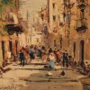 Outlet Pamono Ciro Canzanella, Impressionist Street Scene in Italy, 20th Century, Oil on Wood, Framed