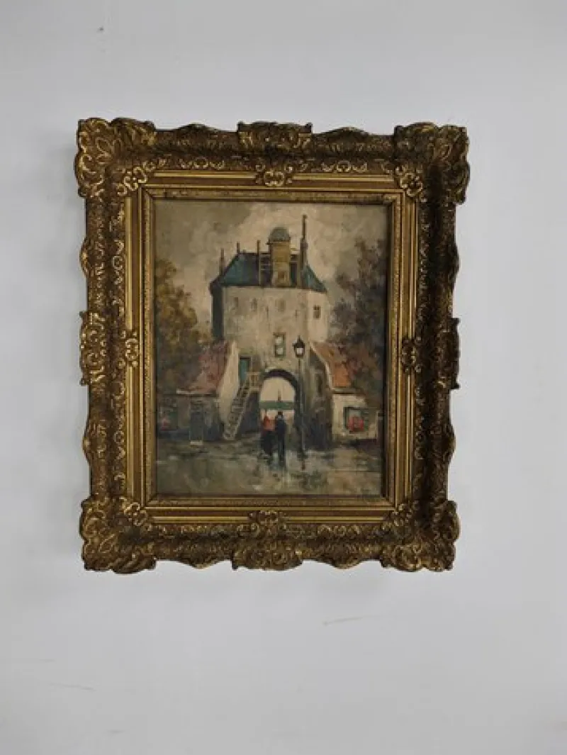 Hot Pamono City Gate of Harderwijk, Netherlands, 19th Century, Oil Painting