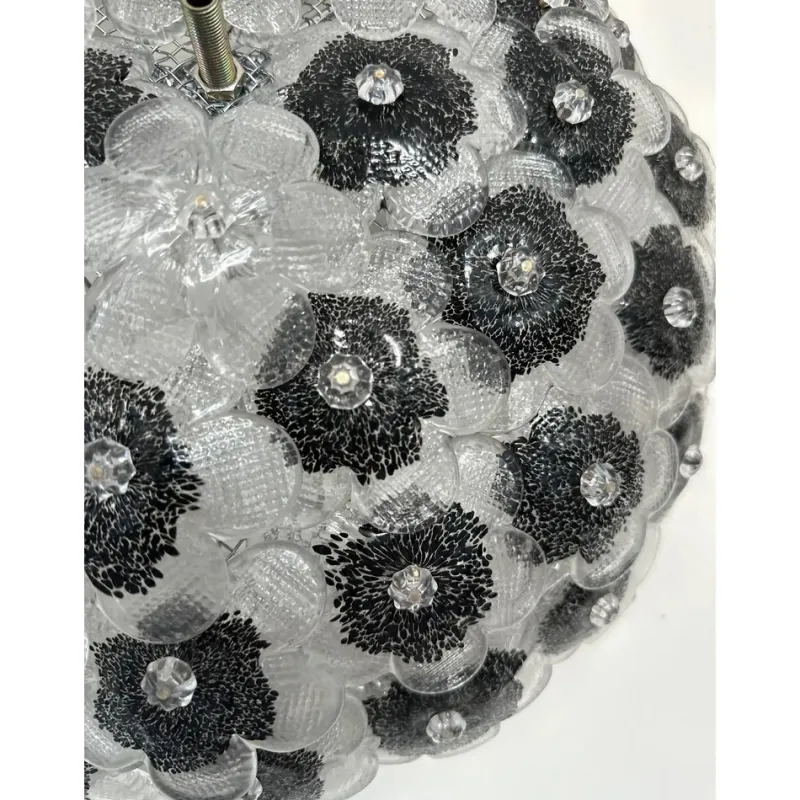 Pamono Clear and Black Flowers Flush Mount in Murano Glass by Simoeng> Wall Lights & Sconces