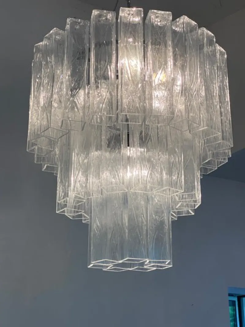 Pamono Clear Square Tubes Murano Glass Chandelier by Simoeng> Ceiling Lights