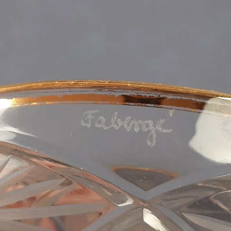 Pamono Clear-Cut Crystal Bowl with Gilt Edge by Fabergé, 1940s> Bowls
