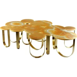 Pamono Cloud Coffee Table in Orange Onyx and Brushed Brass by Barberini & Gunnell> Tables