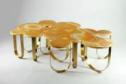 Pamono Cloud Coffee Table in Orange Onyx and Brushed Brass by Barberini & Gunnell> Tables