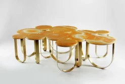 Pamono Cloud Coffee Table in Orange Onyx and Brushed Brass by Barberini & Gunnell><noscript><img width=