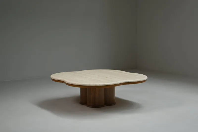 Pamono Clover Travertine Coffee Table, Italy, 1970s> Coffee & Side Tables