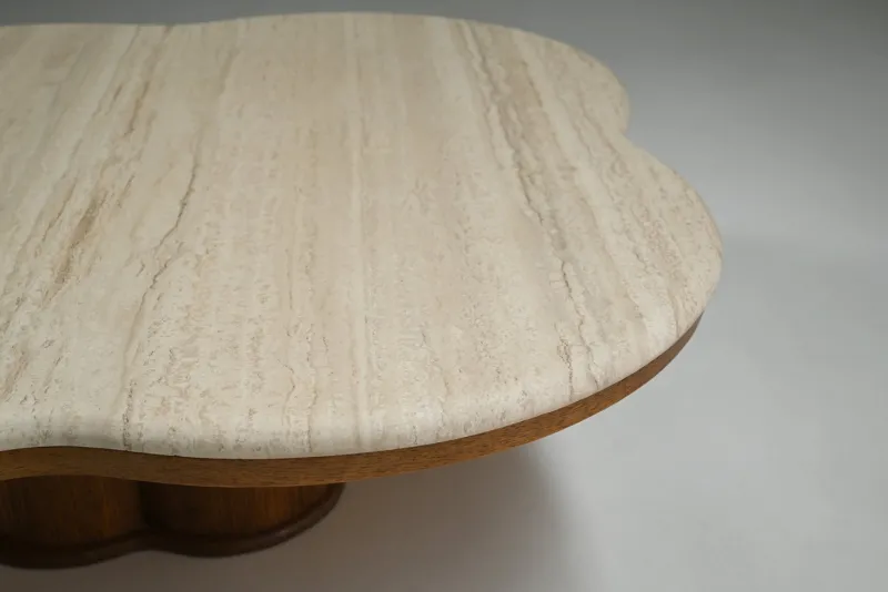 Pamono Clover Travertine Coffee Table, Italy, 1970s> Coffee & Side Tables