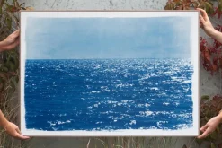 Pamono Coastal Blue Cyanotype of Day Time Seascape Nautical Painting Shore, 2020><noscript><img width=
