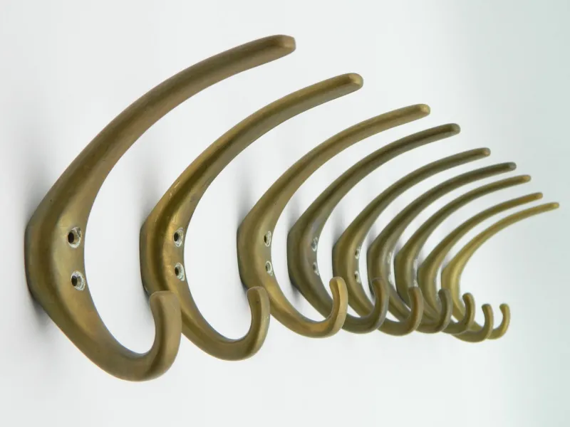 Pamono Coat Hooks in Brass by Franz Hagenauer for Werkstätte Hagenauer Wien, 1950s, Set of 9> Racks, Hooks & Valets