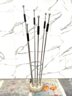 Pamono Coat Rack in Travertine and Steel by Mannelli Brothers, 1970s> Racks, Hooks & Valets