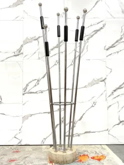 Pamono Coat Rack in Travertine and Steel by Mannelli Brothers, 1970s><noscript><img width=