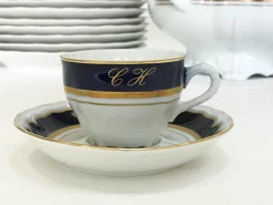 Pamono Cobalt & 24K Gold Porcelain Service from Bidasoa, 1980s, Set of 84><noscript><img width=