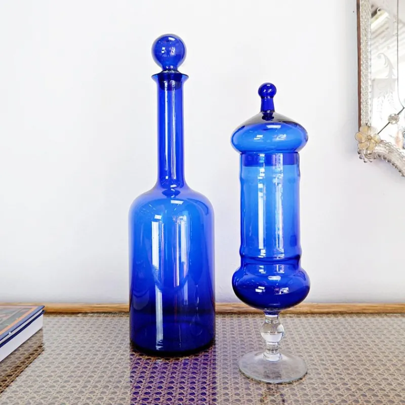 Pamono Cobalt Blue Glass Bottles, Set of 2> Bottles, Carafes & Jugs