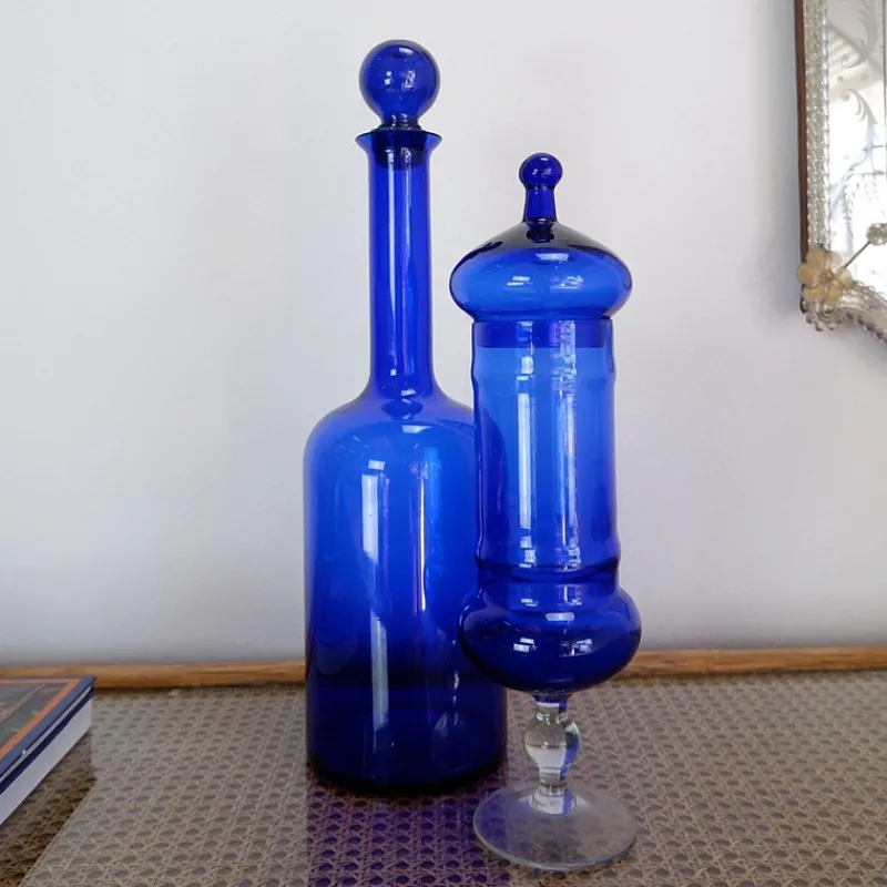 Pamono Cobalt Blue Glass Bottles, Set of 2> Bottles, Carafes & Jugs