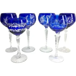 Hot Pamono Cobalt Stem Glasses in Crystal, 1950, Set of 6