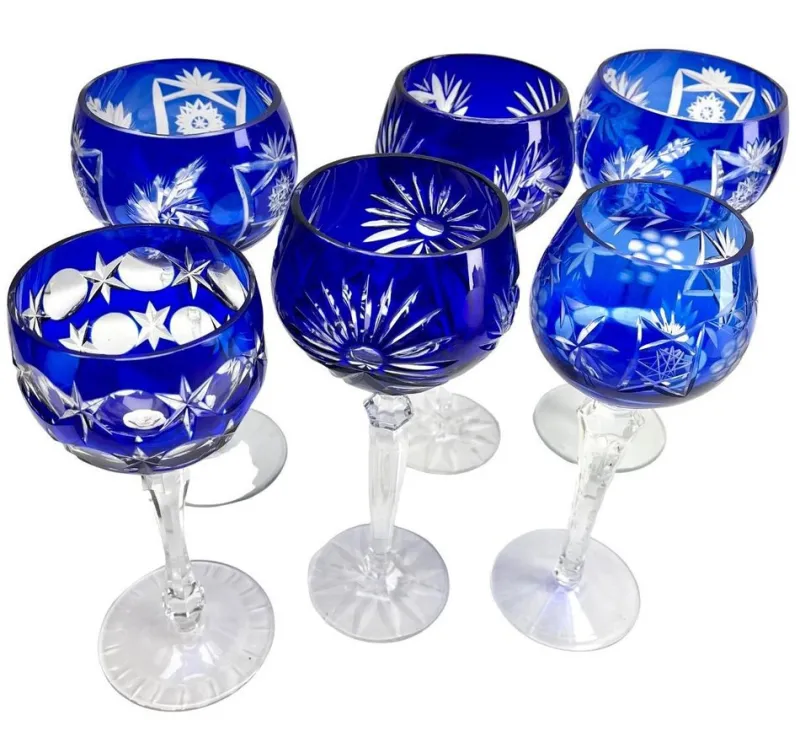 Hot Pamono Cobalt Stem Glasses in Crystal, 1950, Set of 6