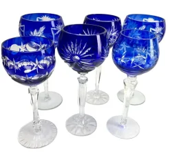 Hot Pamono Cobalt Stem Glasses in Crystal, 1950, Set of 6