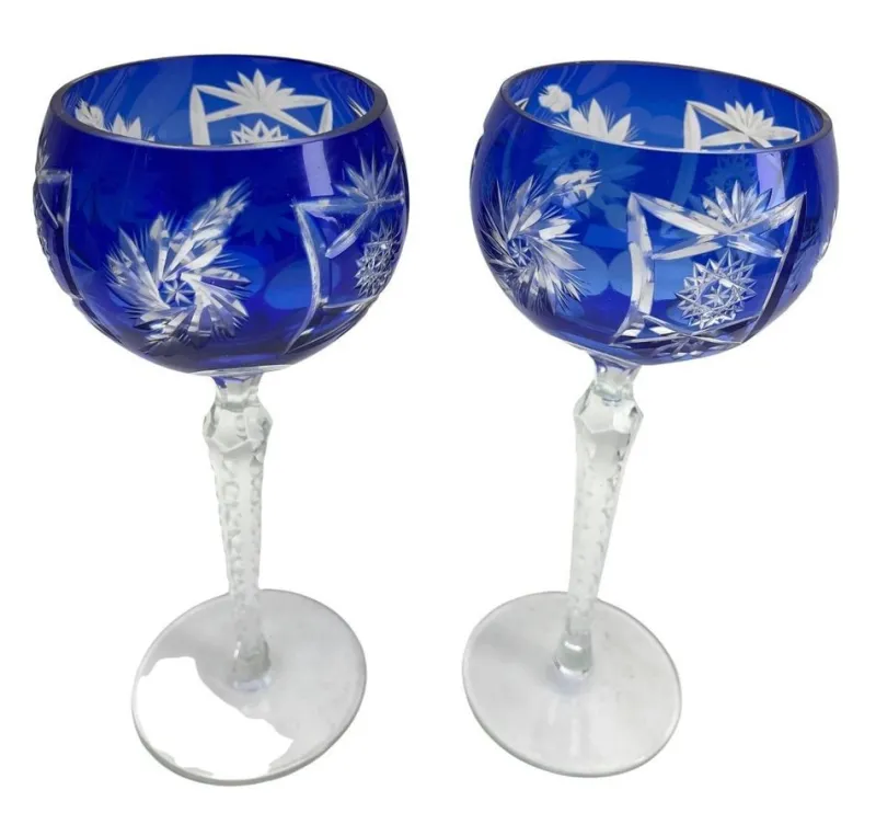 Hot Pamono Cobalt Stem Glasses in Crystal, 1950, Set of 6