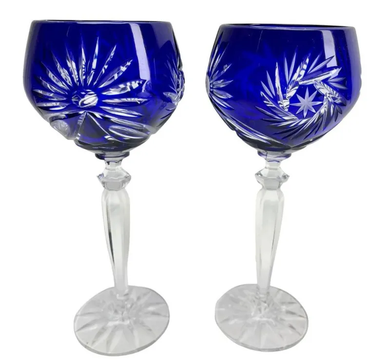 Hot Pamono Cobalt Stem Glasses in Crystal, 1950, Set of 6