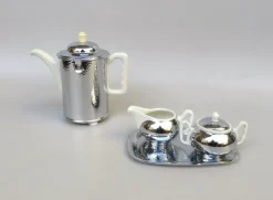 Pamono Coffee Making Set in Chrome-Plated Metal & Porcelain, 1950s, Set of 4> Coffee & Tea Service