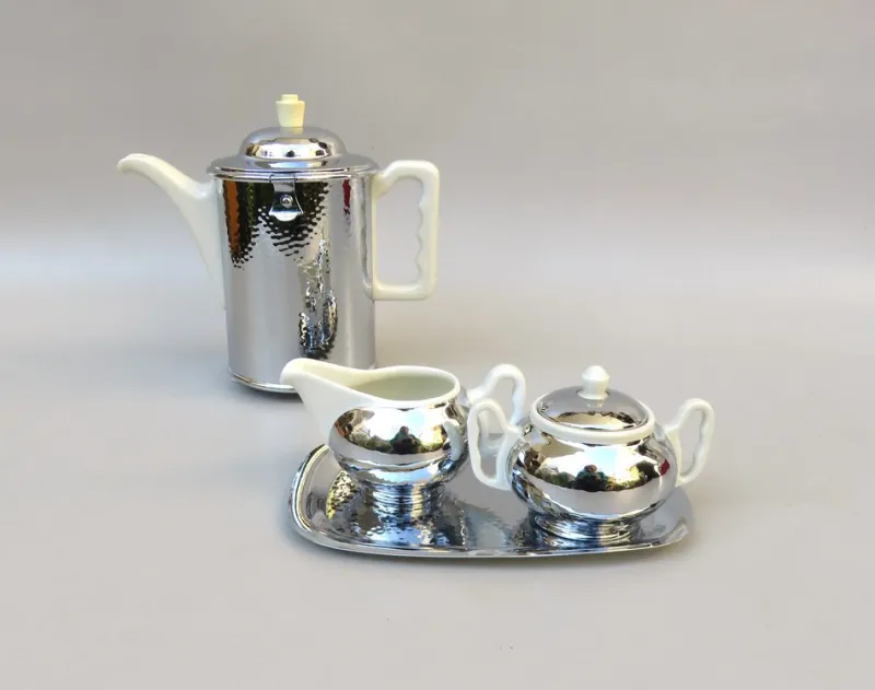 Pamono Coffee Making Set in Chrome-Plated Metal & Porcelain, 1950s, Set of 4> Coffee & Tea Service