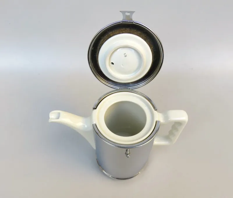 Pamono Coffee Making Set in Chrome-Plated Metal & Porcelain, 1950s, Set of 4> Coffee & Tea Service