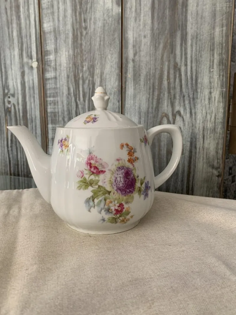 Clearance Pamono Coffee or Tea Pot with Pastel Flower Decor by C.T. Karl Tielsch Altwasser, Germany, 1940s