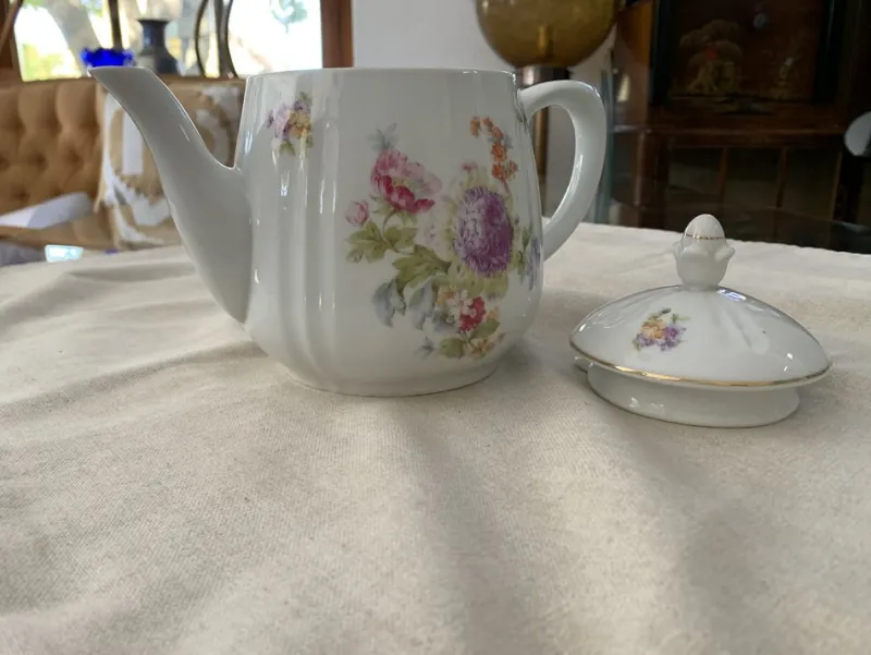 Clearance Pamono Coffee or Tea Pot with Pastel Flower Decor by C.T. Karl Tielsch Altwasser, Germany, 1940s