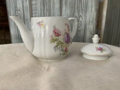 Clearance Pamono Coffee or Tea Pot with Pastel Flower Decor by C.T. Karl Tielsch Altwasser, Germany, 1940s
