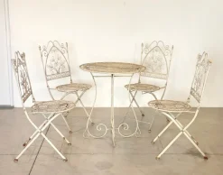 Pamono Coffee Table and Wrought Iron Folding Garden Chairs, 1960s, Set of 5> Garden Seating