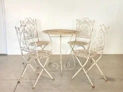 Pamono Coffee Table and Wrought Iron Folding Garden Chairs, 1960s, Set of 5> Garden Seating