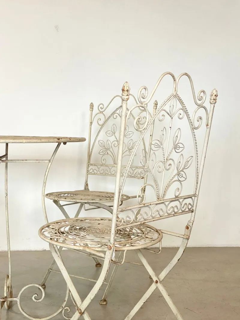 Pamono Coffee Table and Wrought Iron Folding Garden Chairs, 1960s, Set of 5> Garden Seating