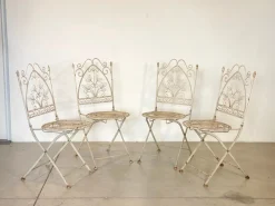 Pamono Coffee Table and Wrought Iron Folding Garden Chairs, 1960s, Set of 5><noscript><img width=